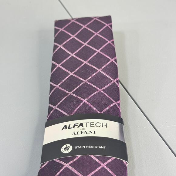 ALFANI ALFATECH Mens Necktie Blossom Grid Plum Stain Resistant New - Picture 1 of 7